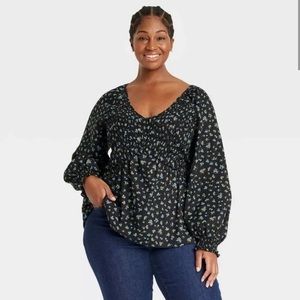 NWT - Ava & Viv - Smocked Floral Long Sleeve Top